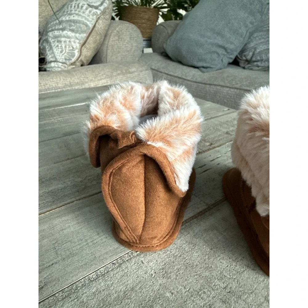 First Steps Stepping Stones Brown Faux Fur Infant Booties 6-9M TGB24914-IRD